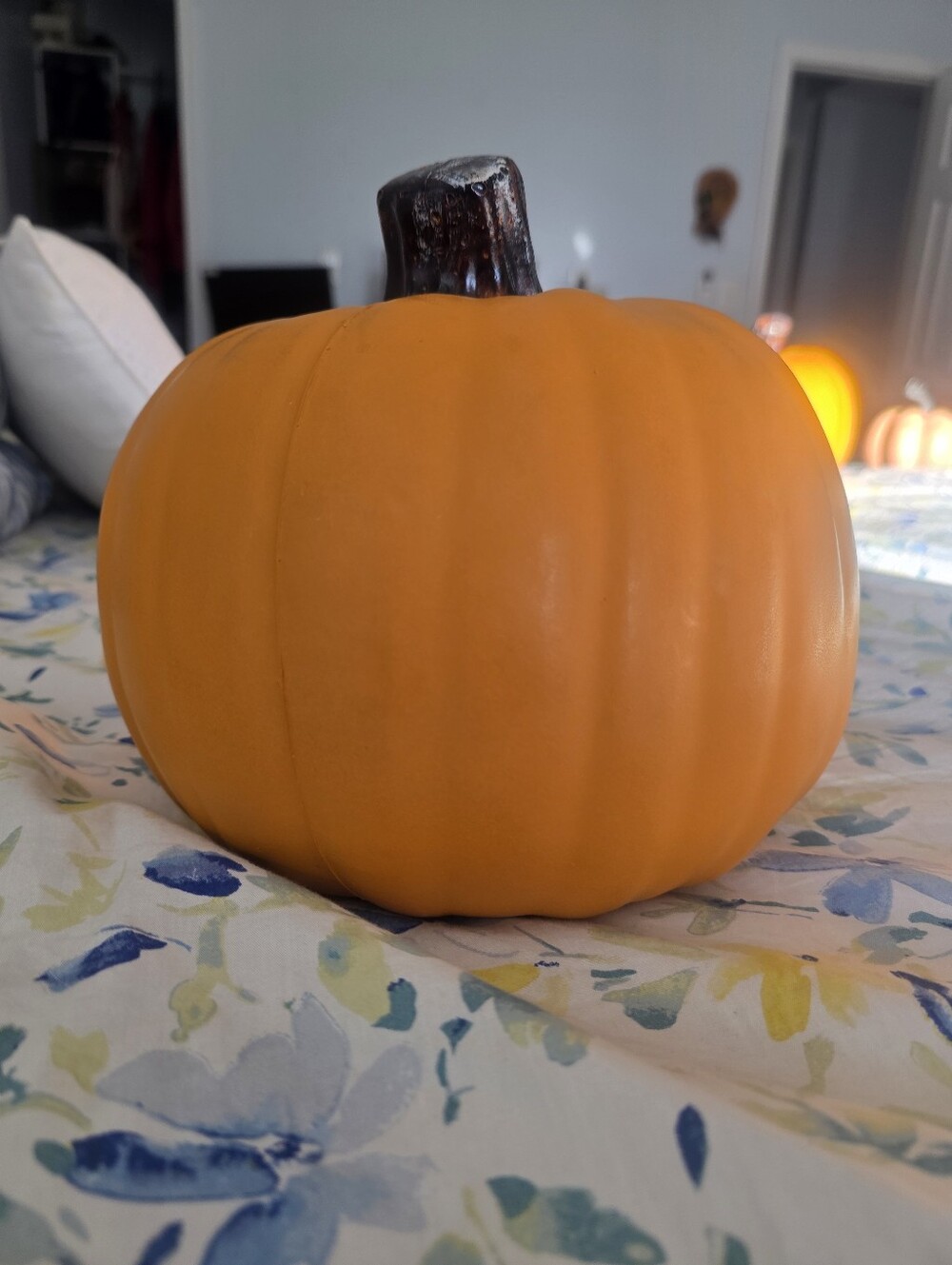 Orange With Brown Stem Pumpkin - Fall & Halloween Plastic Decoration